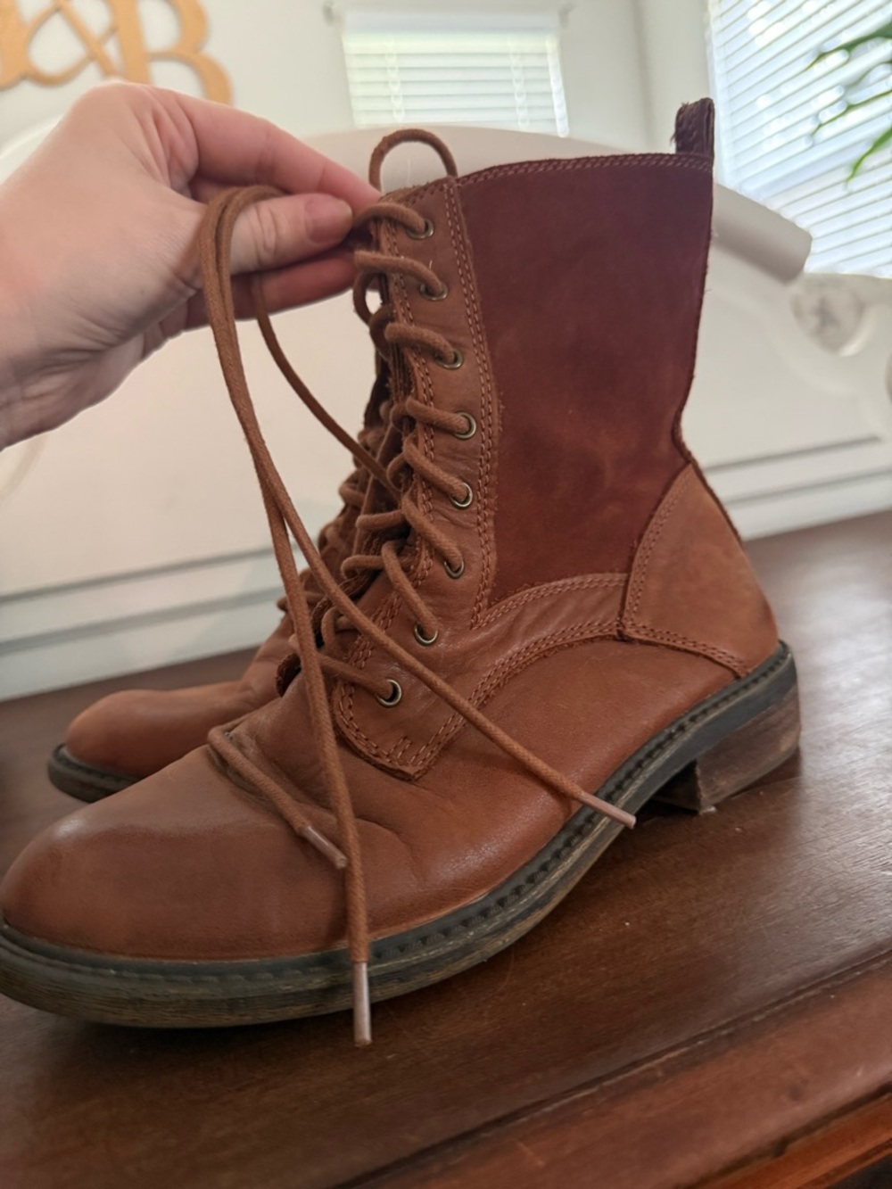 Lucky Brand Two-Tone Brown Lace-Up Combat Boots